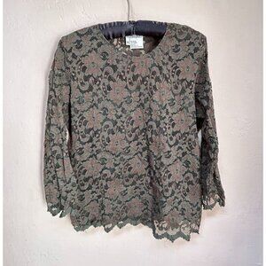 Carlisle Womens Crew Neck Long Sleeve Floral Lace Top Blouse Size XL Stretch